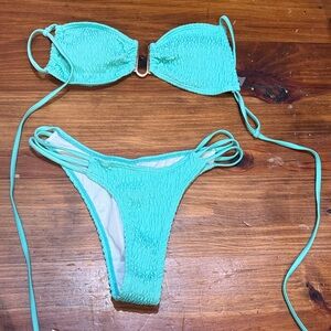 SHEIN Smocked Mint Green Two-Piece Bikini